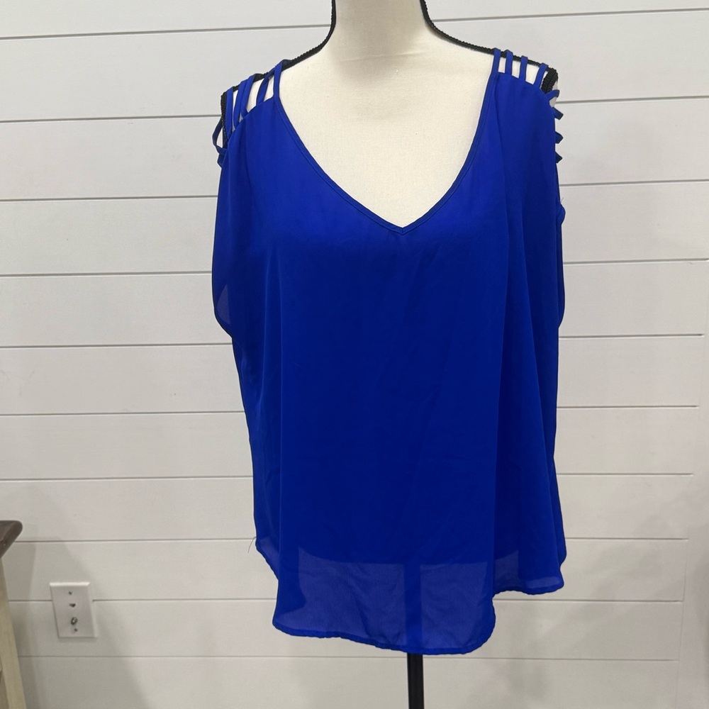 Torrid 0 Royal Blue Georgette Lattice Sleeve Top